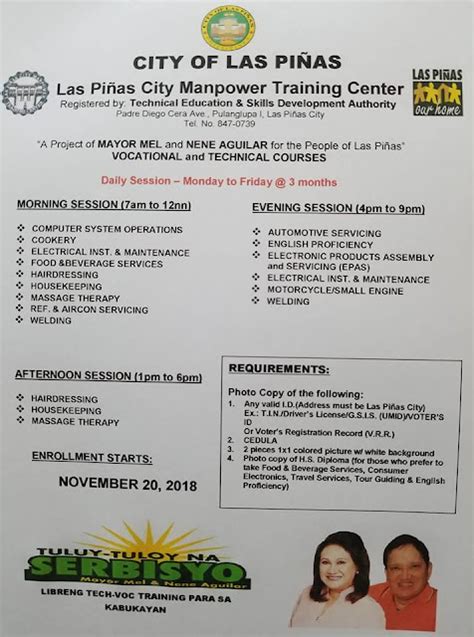 TESDA Courses Offered Las Piñas.